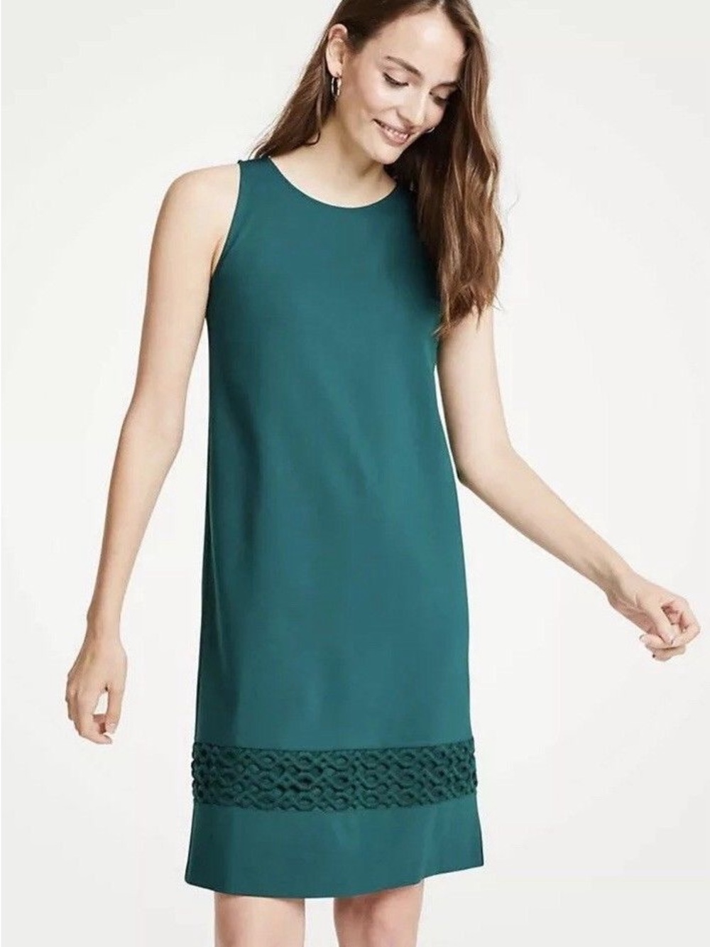 Ann Taylor Teal Sleeveless Shift Dress with Lace Band